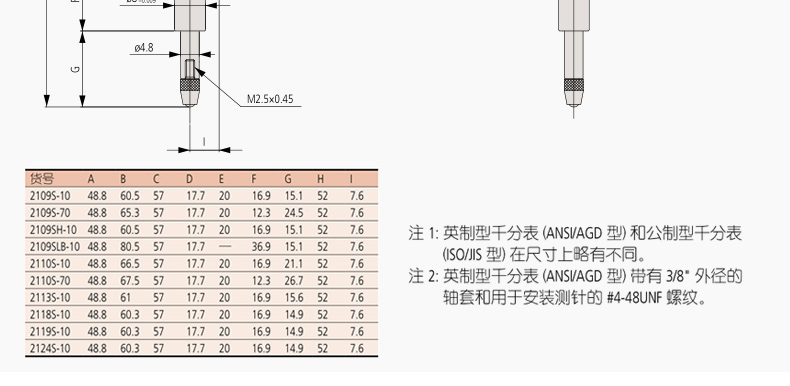 三丰千分表指针式 2109S-10 0-1*0.001mm指示表